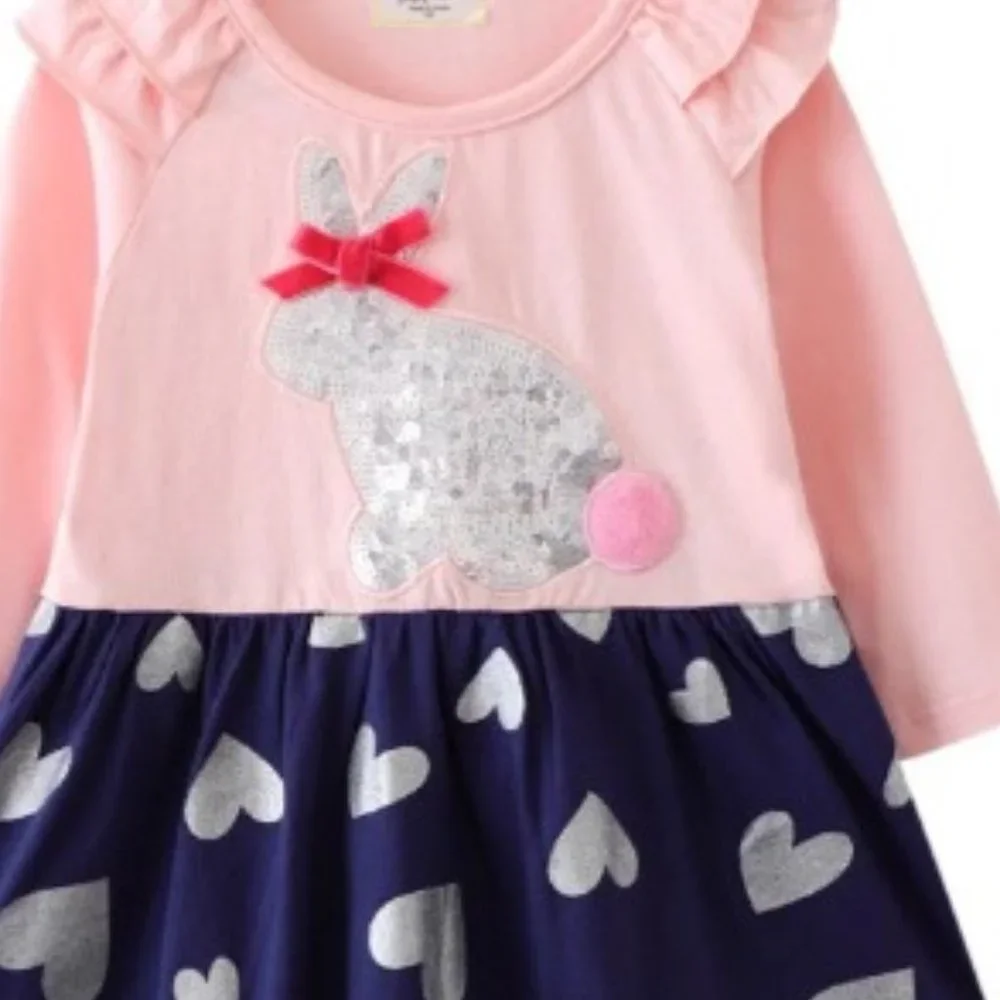 Sequin Easter Bunny Rabbit Girls Pink Long Sleeve Dress